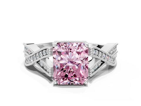 White gold Fancy Pink Radiant Cut Cut Diamond Twisted Band with Milgrain Pave Setting and Four-Prong Setting_12