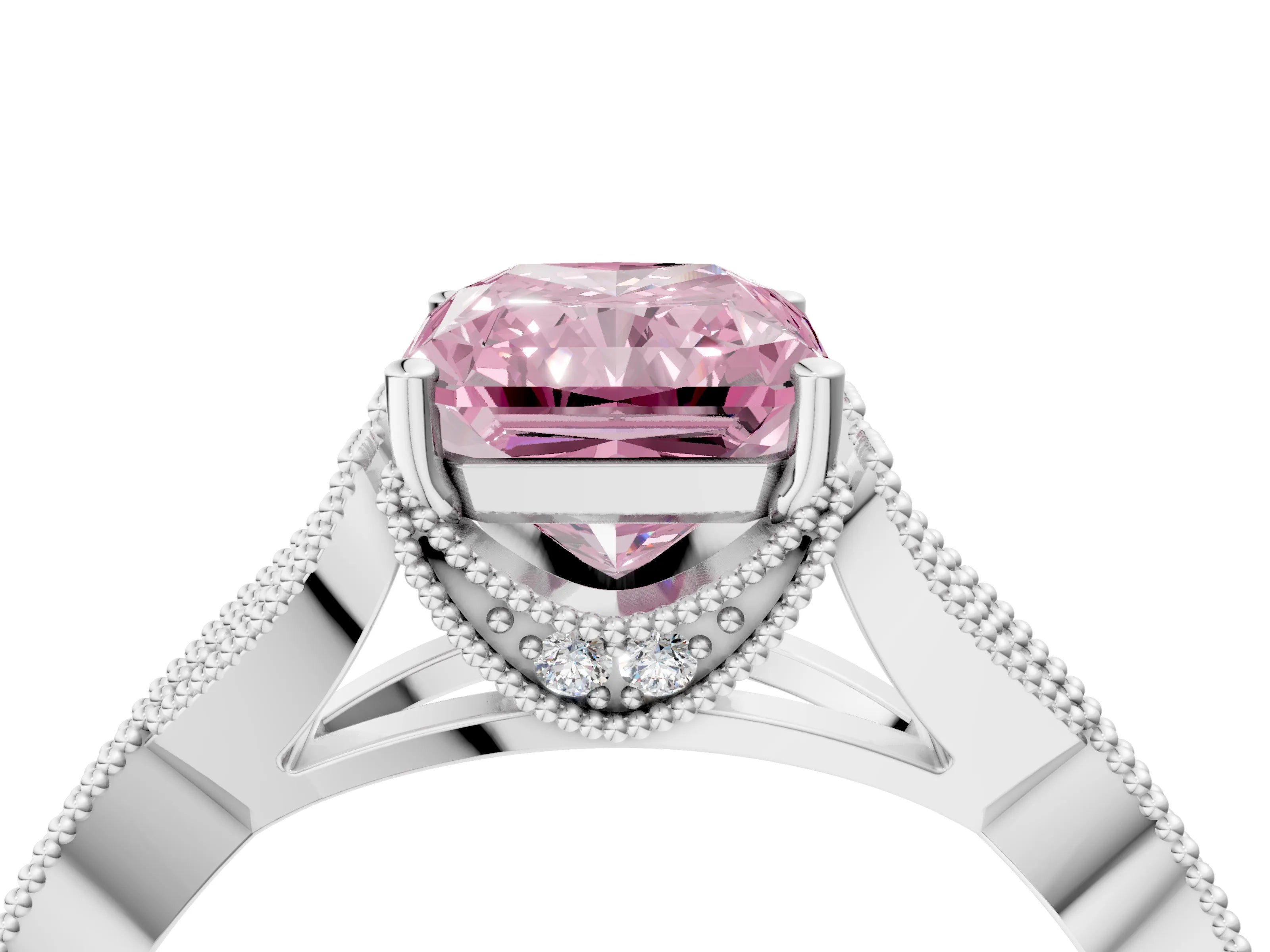 White gold Fancy Pink Radiant Cut Cut Diamond Twisted Band with Milgrain Pave Setting and Four-Prong Setting_16