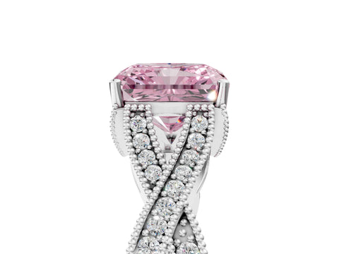 White gold Fancy Pink Radiant Cut Cut Diamond Twisted Band with Milgrain Pave Setting and Four-Prong Setting_17