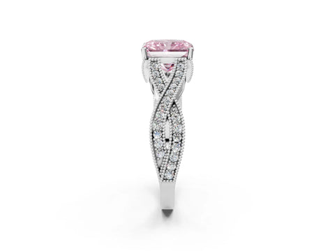 White gold Fancy Pink Radiant Cut Cut Diamond Twisted Band with Milgrain Pave Setting and Four-Prong Setting_2
