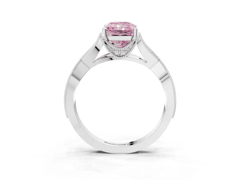 White gold Fancy Pink Radiant Cut Cut Diamond Twisted Band with Milgrain Pave Setting and Four-Prong Setting_3