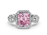White gold Fancy Pink Radiant Cut Cut Halo Diamond Infinity Band with Four-Prong Setting