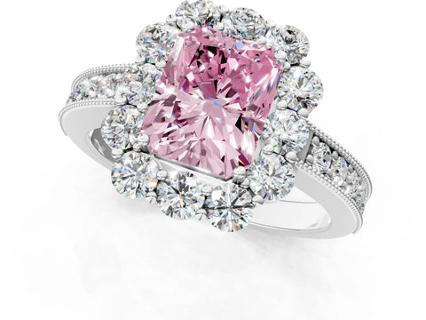 White gold Fancy Pink Radiant Cut Cut Halo Diamond Pavé Engagement Ring with Milgrain Detailing_13