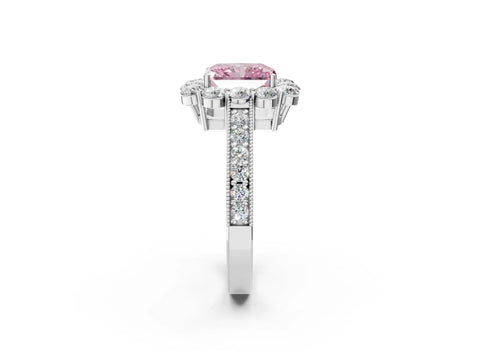 White gold Fancy Pink Radiant Cut Cut Halo Diamond Pavé Engagement Ring with Milgrain Detailing_14