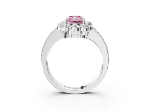 White gold Fancy Pink Radiant Cut Cut Halo Diamond Pavé Engagement Ring with Milgrain Detailing_15
