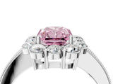 White gold Fancy Pink Radiant Cut Cut Halo Diamond Pavé Engagement Ring with Milgrain Detailing_16