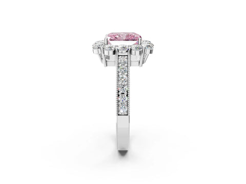White gold Fancy Pink Radiant Cut Cut Halo Diamond Pavé Engagement Ring with Milgrain Detailing_2