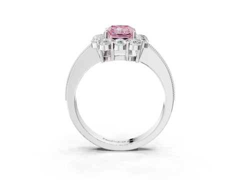White gold Fancy Pink Radiant Cut Cut Halo Diamond Pavé Engagement Ring with Milgrain Detailing_3