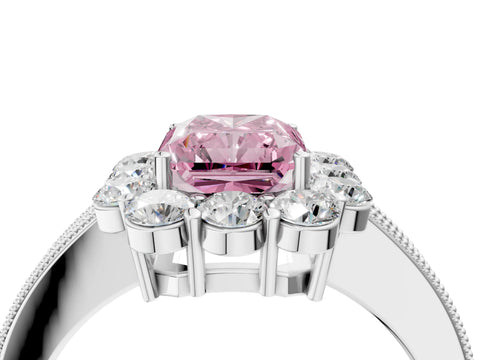 White gold Fancy Pink Radiant Cut Cut Halo Diamond Pavé Engagement Ring with Milgrain Detailing_4