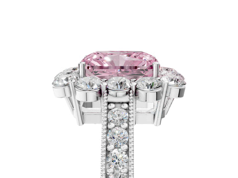 White gold Fancy Pink Radiant Cut Cut Halo Diamond Pavé Engagement Ring with Milgrain Detailing_5