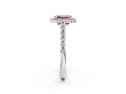 White gold Fancy Pink Radiant Cut Cut Halo Pavé Solitaire Ring with Milgrain Band_14