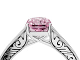 White gold Fancy Pink Radiant Cut Cut Pave Band Milgrain Solitaire Ring_10