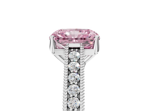 White gold Fancy Pink Radiant Cut Cut Pave Band Milgrain Solitaire Ring_11