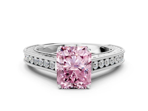 Platinum Radiant Cut Vintage Pave Engagement Ring Setting for Fancy Pink Center