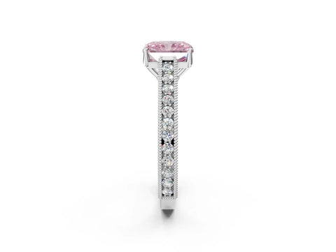 White gold Fancy Pink Radiant Cut Cut Pave Band Milgrain Solitaire Ring_2