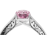 White gold Fancy Pink Radiant Cut Cut Pave Band Milgrain Solitaire Ring_4