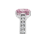 White gold Fancy Pink Radiant Cut Cut Pave Band Milgrain Solitaire Ring_5