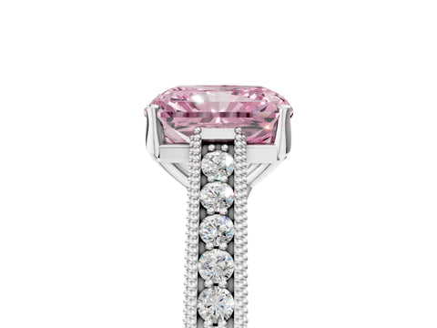 White gold Fancy Pink Radiant Cut Cut Pave Band Milgrain Solitaire Ring_5