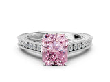 White gold Fancy Pink Radiant Cut Cut Pave Band Milgrain Solitaire Ring_6