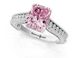 White gold Fancy Pink Radiant Cut Cut Pave Band Milgrain Solitaire Ring_7