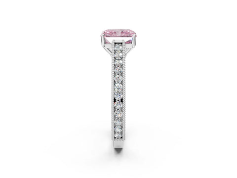 White gold Fancy Pink Radiant Cut Cut Pave Band Milgrain Solitaire Ring_8