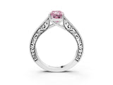 White gold Fancy Pink Radiant Cut Cut Pave Band Milgrain Solitaire Ring_9