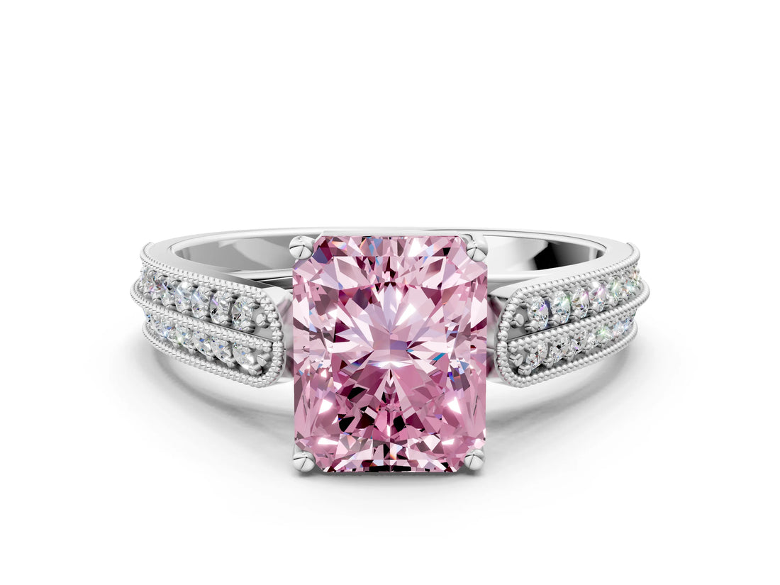 White gold Fancy Pink Radiant Cut Cut Pave Split Shank Engagement Ring with Four-Prong Setting_12