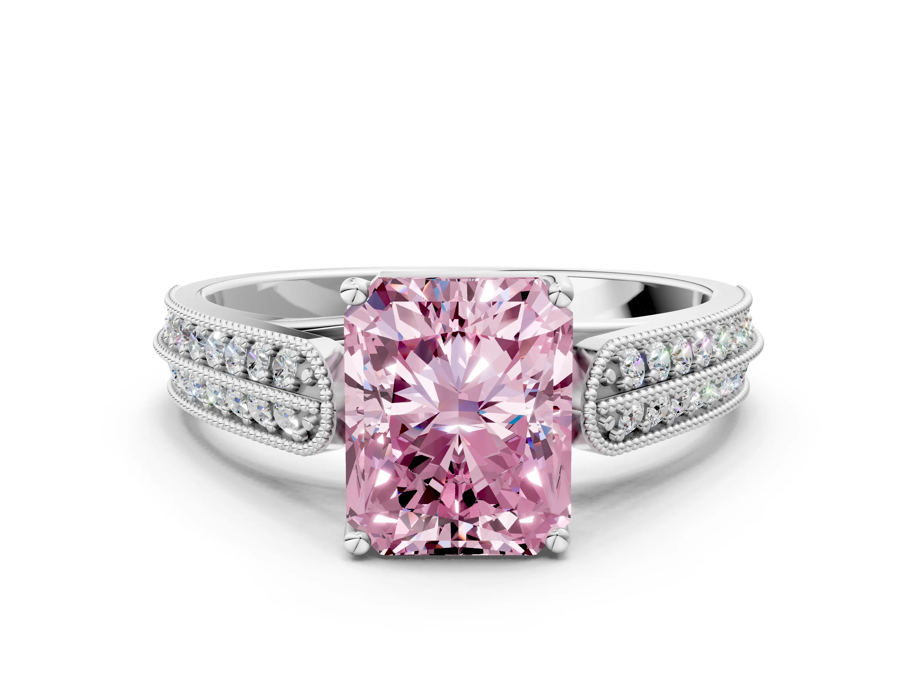 White gold Fancy Pink Radiant Cut Cut Pave Split Shank Engagement Ring with Four-Prong Setting_12