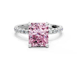 White gold Fancy Pink Radiant Cut Diamond Brilliant Solitaire Ring with Pavé Band and Four-Prong Setting_24