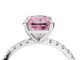 White gold Fancy Pink Radiant Cut Diamond Brilliant Solitaire Ring with Pavé Band and Four-Prong Setting_28