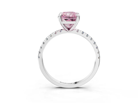 White gold Fancy Pink Radiant Cut Diamond Brilliant Solitaire Ring with Pavé Band and Four-Prong Setting_3