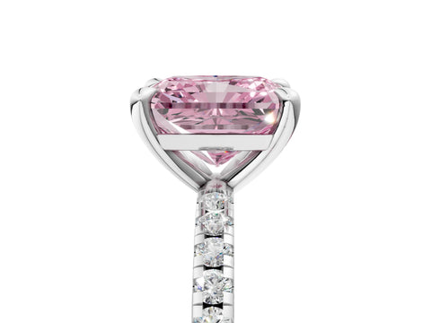 White gold Fancy Pink Radiant Cut Diamond Brilliant Solitaire Ring with Pavé Band and Four-Prong Setting_5
