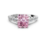 White gold Fancy Pink Radiant Cut Diamond Cathedral Solitaire Ring with Round  Pavé Band_217