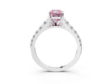 White gold Fancy Pink Radiant Cut Diamond Cathedral Solitaire Ring with Round  Pavé Band_220
