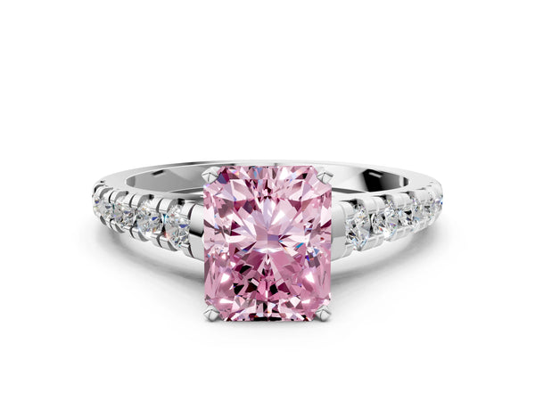 Sterling Silver Radiant Cut Graduated Cathedral Engagement Ring Setting for Fancy Pink Center
