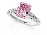 White gold Fancy Pink Radiant Cut Diamond Cathedral Solitaire Ring with Round  Pavé Band_229