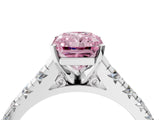 White gold Fancy Pink Radiant Cut Diamond Cathedral Solitaire Ring with Round  Pavé Band_232