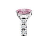 White gold Fancy Pink Radiant Cut Diamond Cathedral Solitaire Ring with Round  Pavé Band_233