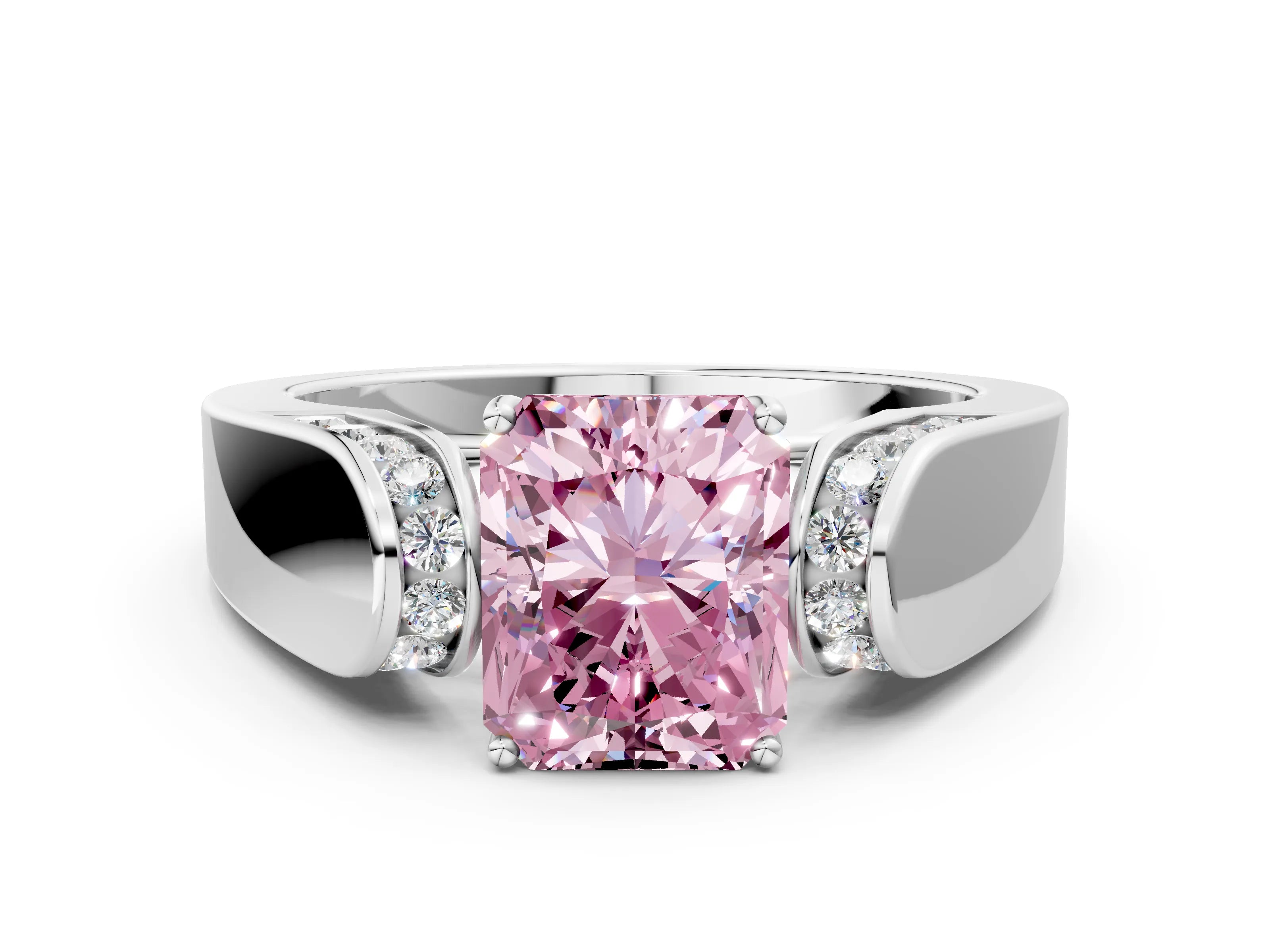 White gold Fancy Pink Radiant Cut Diamond Channel Set Solitaire Ring with Four-Prong Setting_39
