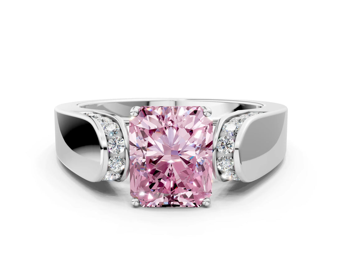 White gold Fancy Pink Radiant Cut Diamond Channel Set Solitaire Ring with Four-Prong Setting_77
