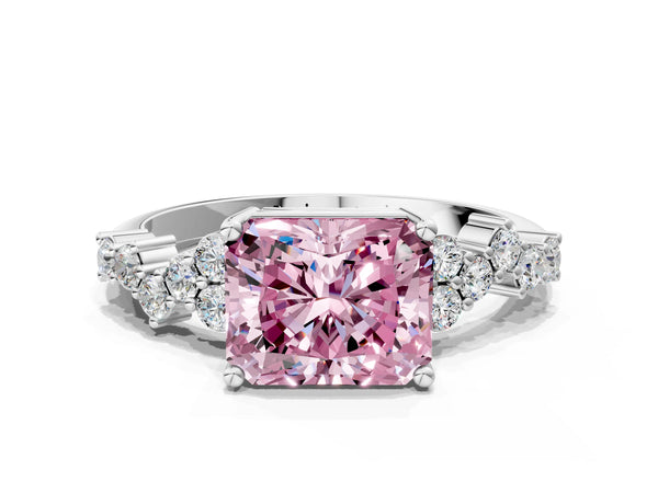 Platinum Fancy Pink Radiant Cut Diamond Cluster Pavé Band with Four-Prong Setting