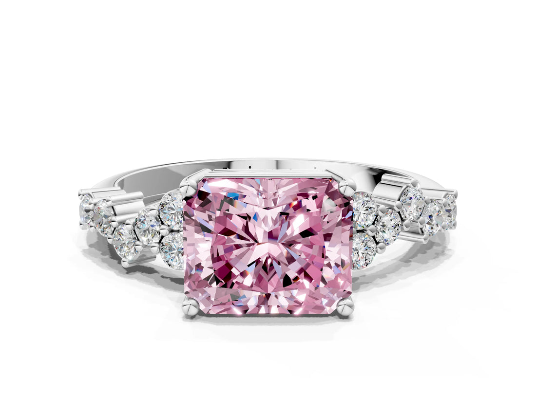 White gold Fancy Pink Radiant Cut Diamond Cluster Pavé Band with Four-Prong Setting_3