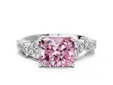 White gold Fancy Pink Radiant Cut Diamond Cluster Pavé Band with Four-Prong Setting_3