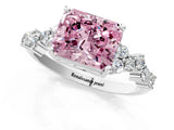 White gold Fancy Pink Radiant Cut Diamond Cluster Pavé Band with Four-Prong Setting_4