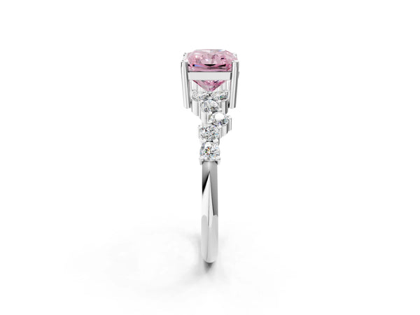 Platinum Fancy Pink Radiant Cut Diamond Cluster Pavé Band with Four-Prong Setting