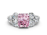 White gold Fancy Pink Radiant  Cut Diamond Cluster Ring with Round Accent Stones and Prong Setting on a Classic Band_49