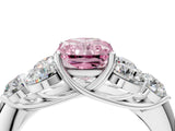 White gold Fancy Pink Radiant  Cut Diamond Cluster Ring with Round Accent Stones and Prong Setting on a Classic Band_53