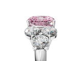 White gold Fancy Pink Radiant  Cut Diamond Cluster Ring with Round Accent Stones and Prong Setting on a Classic Band_54