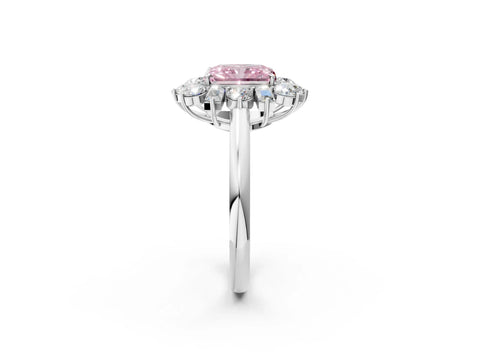 White gold Fancy Pink Radiant Cut Diamond Cluster Ring with Round and Baguette Stones, Split Shank Band, Prong Setting_2