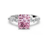 White gold Fancy Pink Radiant Cut Diamond Cluster Side Stone Solitaire Ring with Prong Setting_100